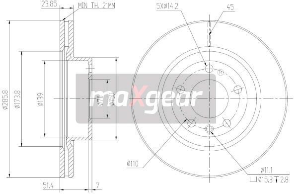 TARCZA HAMULCOWA PRZÓD OPEL OMEGA B 2,0B 285X24 wentylowana MaXgear 19-0797