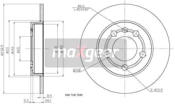 TARCZA HAMULCOWA TYŁ VW A3 GOLF 4 MaXgear 19-0840