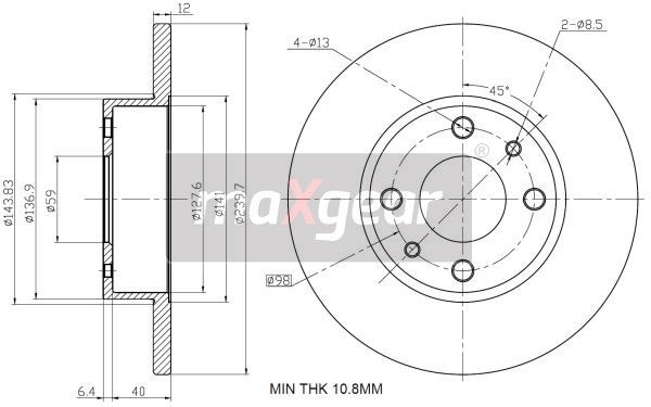 TARCZA HAMULCOWA PRZÓD FIAT SIENA MaXgear 19-1010