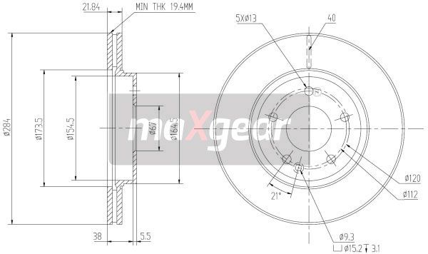 TARCZA HAMULCOWA PRZÓD MERCEDES W202 200-280B 93- 284X22 WEN MaXgear 19-0723