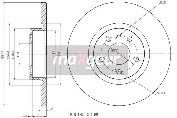 TARCZA HAMULCOWA PRZÓD ALFA ROMEO 147 156 1,6-1,9B JTD MaXgear 19-0991
