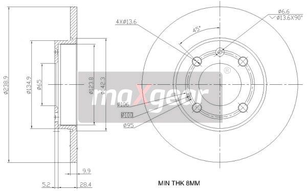 TARCZA HAMULCOWA PRZÓD POLO 10 94-2 95 239X10 MaXgear 19-0786