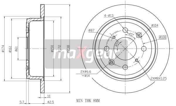 TARCZA HAMULCOWA TYŁ HONDA CIVIC -91/94-/ROVER 200/400/24/45 MaXgear 19-0921