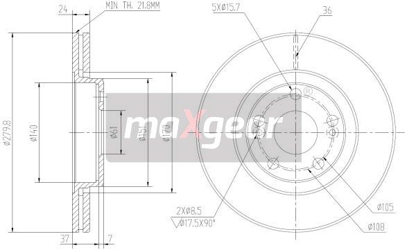 TARCZA HAMULCOWA PRZÓD RENAULT LAGUNA 95- MaXgear 19-1008