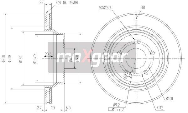 TARCZA HAMULCOWA TYŁ MERCEDES W212 09- 250-400 W211 02- WZM X204 GLK C218 CLS 300X22MM MaXgear 19-1262