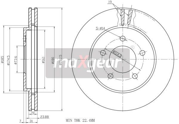 TARCZA HAMULCOWA PRZÓD CHRYSLER VOYAGER 95-01 MaXgear 19-1004
