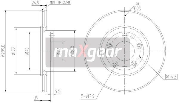 TARCZA HAMULCOWA PRZÓD MAZDA 3 03- 5 05- 2,0 300x25 MaXgear 19-1268