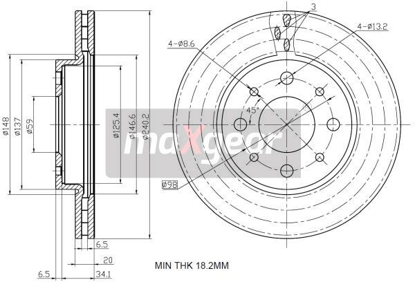 TARCZA HAMULCOWA PRZÓD FIAT PANDA 1,3JTD 240X20 MaXgear 19-1327