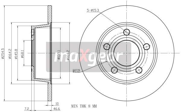 TARCZA HAMULCOWA TYŁ A6 1,8-3,0 QUATTRO 255X9,9 MaXgear 19-1802