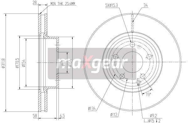 TARCZA HAMULCOWA PRZÓD MERCEDES W211 280-500 02- CLS 312X28MM MaXgear 19-1261