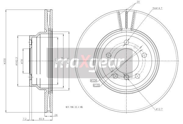 TARCZA HAMULCOWA PRZÓD BMW E90 05- 330x24 MaXgear 19-1322
