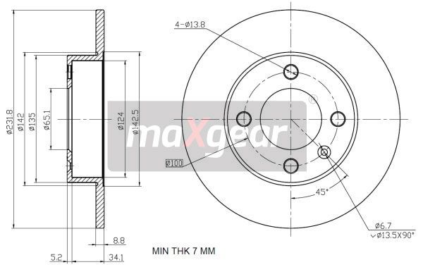TARCZA HAMULCOWA TYŁ VW POLO LUPO SE MaXgear 19-1185