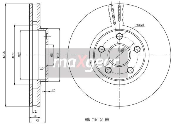TARCZA HAMULCOWA PRZÓD TOYOTA AVENSIS 97- 15 MaXgear 19-1241