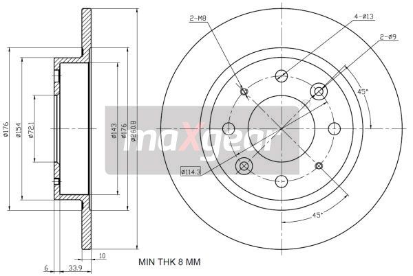 TARCZA HAMULCOWA TYŁ KIA CLARUS MaXgear 19-1209
