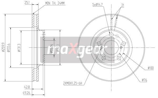 TARCZA HAMULCOWA PRZÓD TOYOTA AVENSIS 98- 14 MaXgear 19-0967