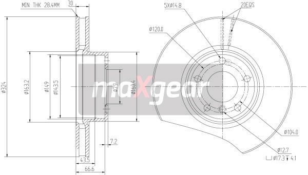 TARCZA HAMULCOWA PRZÓD BMW E39 96- 324X30 wentylowana MaXgear 19-1043