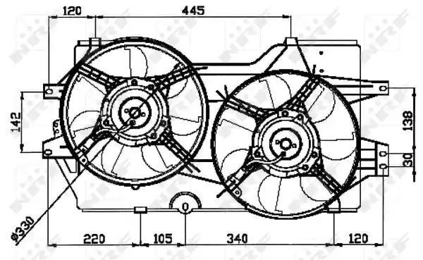 Wentylator chłodnicy Chrysler 95- 2,0-3,8 PODWÓJNY NRF 47031