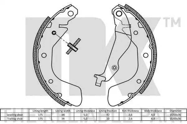 Szczęki hamulcowe Chevrolet AVEO 03- 200X35 +ABS NK Autoparts 2750717