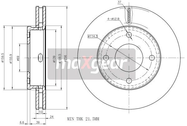TARCZA HAMULCOWA PRZÓD MITSUBISHI COLT 04- 1,1-1,5 SMART MaXgear 19-1857