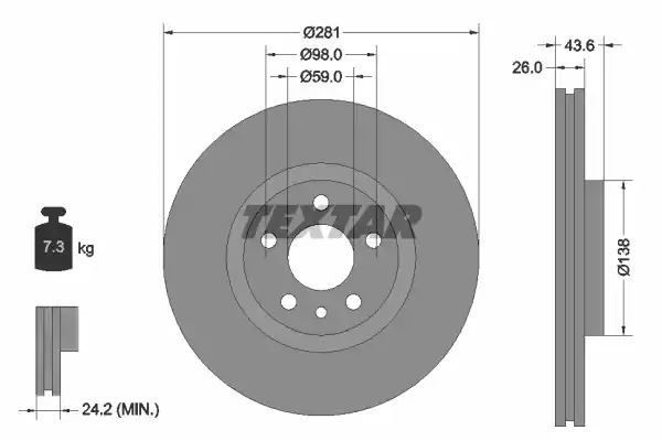 Tarcza hamulcowa przód Fiat SCUDO JUMPY EXPERT 281X26 Textar 92074003