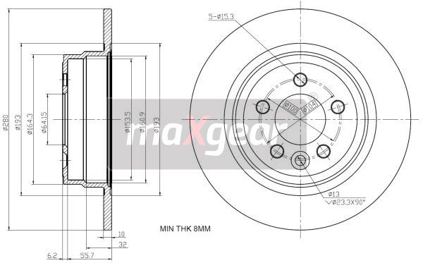 TARCZA HAMULCOWA TYŁ ROVER 75 MaXgear 19-1190