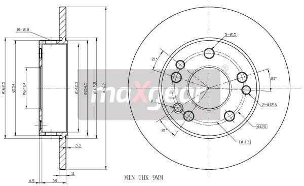 TARCZA HAMULCOWA PRZÓD MERCEDES W201 1,8 200-250D 82- 262X11 MaXgear 19-0721