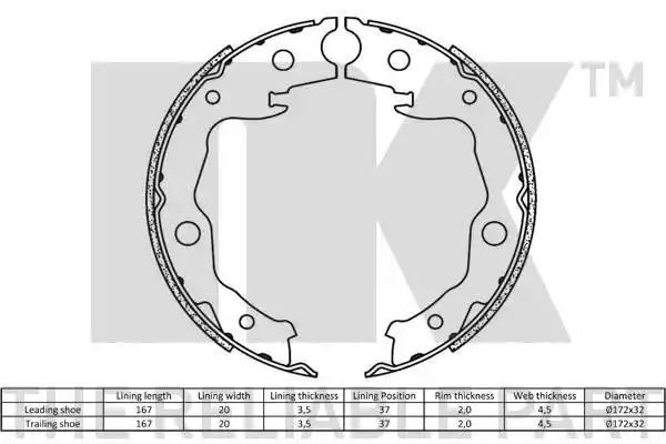 Szczęki hamulca ręcznego Nissan QASHQAI 07- 172,0X32 NK Autoparts 2722777
