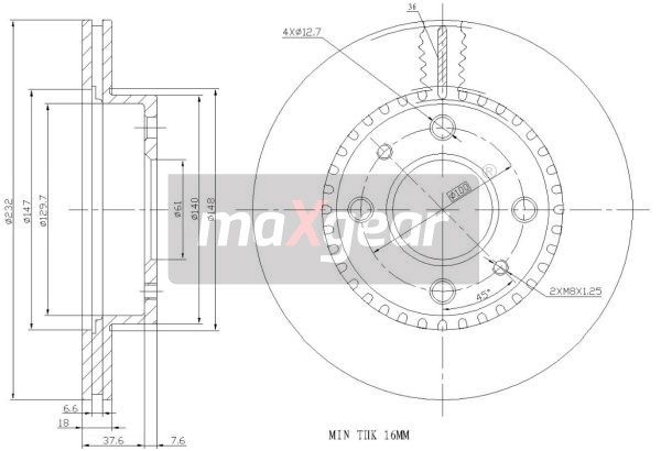 TARCZA HAMULCOWA PRZÓD NISSAN ALMERA 95- MaXgear 19-0950