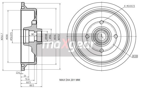 BĘBEN HAMULCOWY AUDI 80 86-91 200X51,5 MaXgear 19-1348