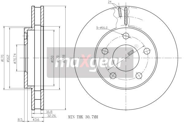TARCZA HAMULCOWA PRZÓD OPEL SINTRA 2,2DTI 2,2 3,0 24V MaXgear 19-0695