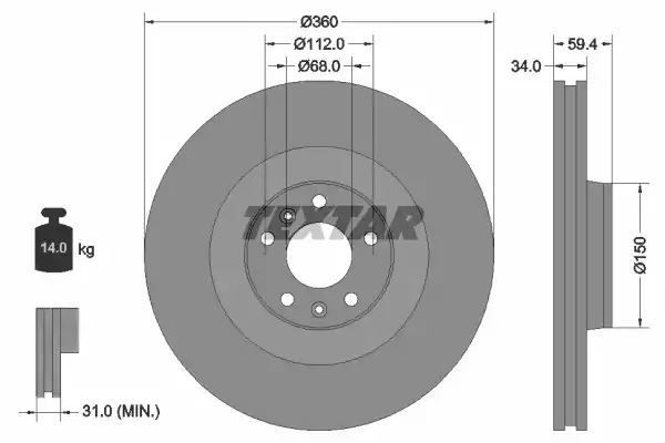 Tarcza hamulcowa przód A8 03- 360X34 Textar 92122203