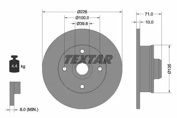 Tarcza hamulcowa tył GOLF PASSAT 1,8-2,8B D 88- 2 Textar 92041803