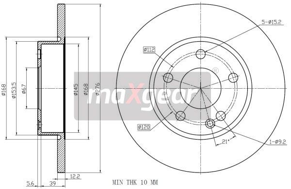 TARCZA HAMULCOWA PRZÓD MERCEDES W169 A-KLASA MaXgear 19-1224