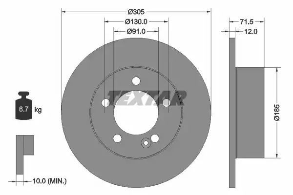 Tarcza hamulcowa tył Renault MASTER 10- 305X12 koła POJEDYNCZE Textar 92228800