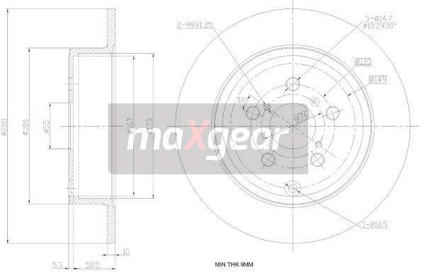 TARCZA HAMULCOWA TYŁ TOYOTA AVENSIS 03- MaXgear 19-0964