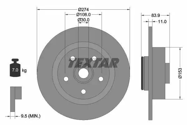 Tarcza hamulcowa tył Renault LAGUNA 01 KPL z łożyskiem ABS Textar 92142203