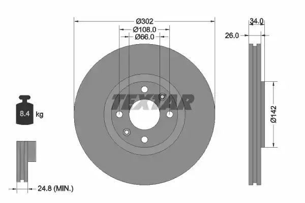 Tarcza hamulcowa przód Citroen C4 2,0 HDI 2,0 16V 04- Textar 92133203