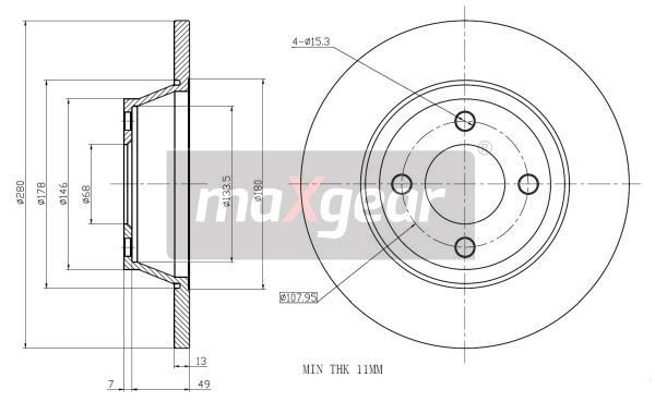 TARCZA HAMULCOWA PRZÓD AUDI 80 1,6-2,0B 1,9D TD TDI 92- MaXgear 19-0782
