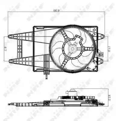 Wentylator chłodnicy Fiat PUNTO -06 IDEA 04- 110W z obudową -AC NRF 47243