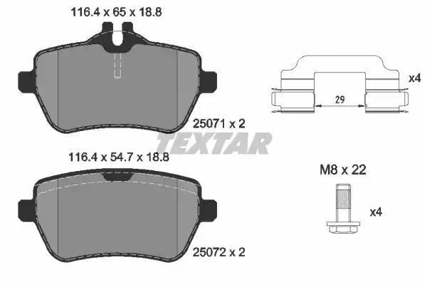 Klocki hamulcowe tył Mercedes W222 C217 12- 116,2x54,7 65x18,8 Textar 2507103