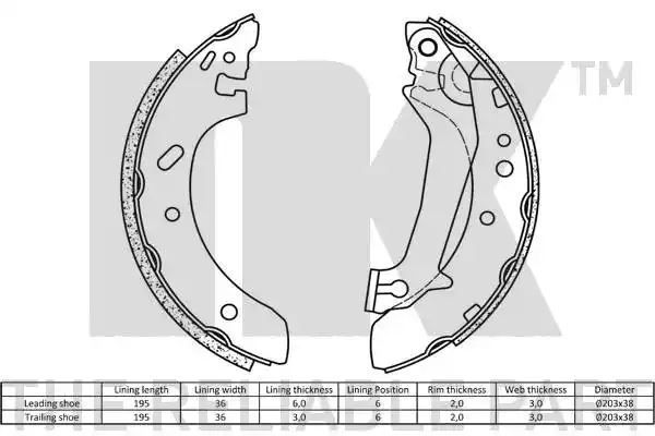 Szczęki hamulcowe Ford FIESTA 1,3-1,8D 96- 203,2X38 NK Autoparts 2725643