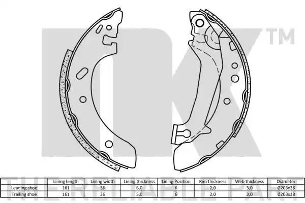 Szczęki hamulcowe Ford FIESTA 96- 203x38 ESCORSAT NK Autoparts 2725587