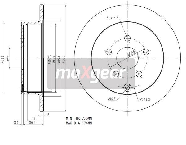 TARCZA HAMULCOWA TYŁ TOYOTA PRIUS 03-09 MaXgear 19-2266