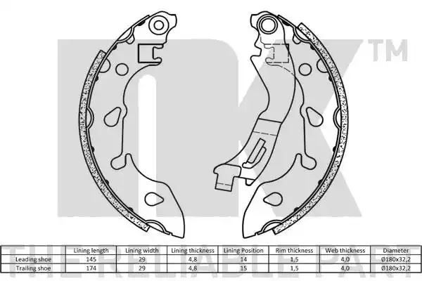 Szczęki hamulca ręcznego Fiat 500 09- NK Autoparts 2723810