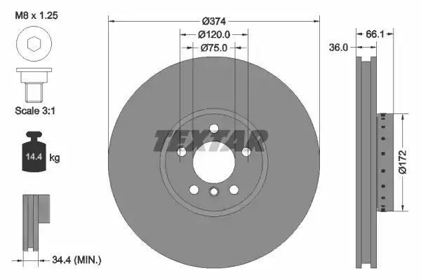 Tarcza hamulcowa przód BMW 5 7 08- PR 374x36 WYSOKO NAWĘGLANA Textar 92266325