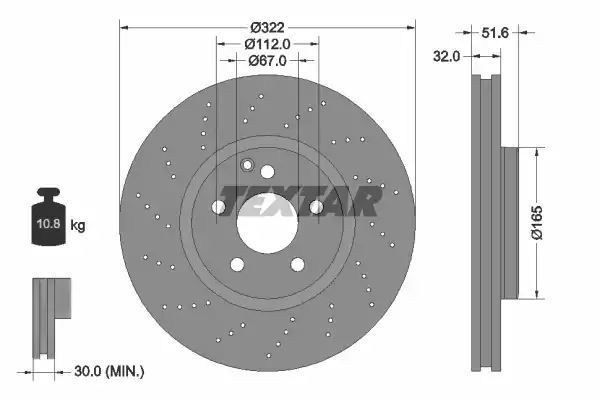 Tarcza hamulcowa przód Mercedes CLS C218 11- COUPE 322x32 Textar 92277705