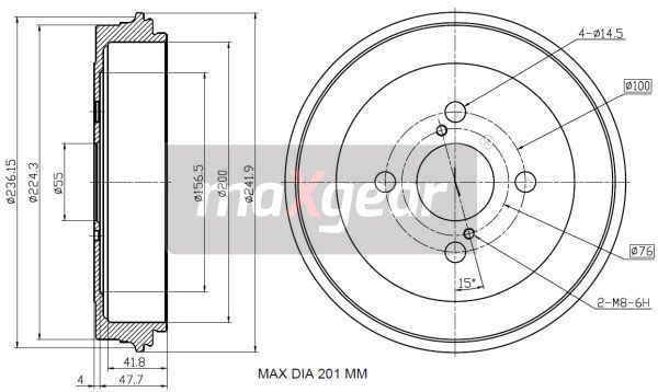 BĘBEN HAMULCOWY TOYOTA YARIS 99- FRANCJA 200X41 MaXgear 19-2857