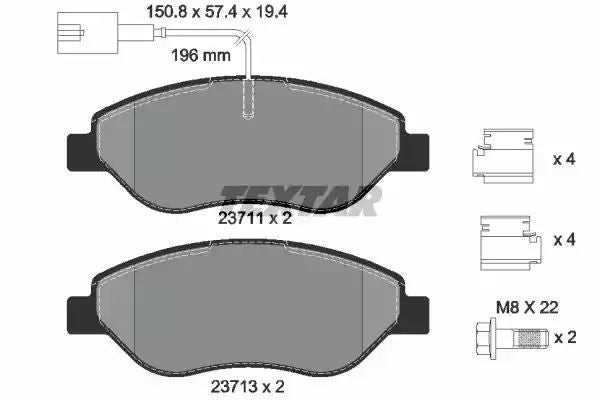 Klocki hamulcowe przód Fiat BRAVO MITO 10- 2 CZUJNIKI Textar 2371104