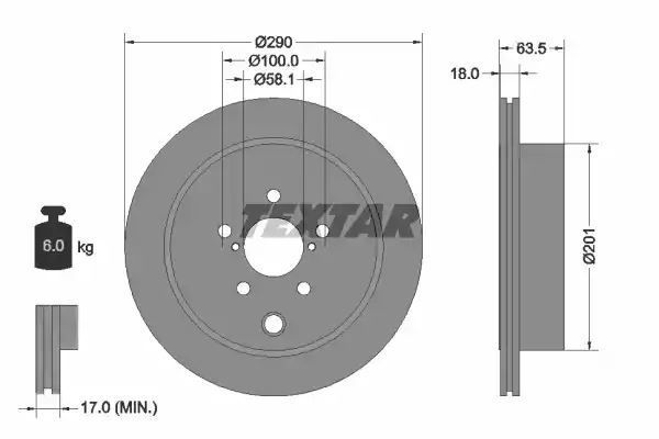 Tarcza hamulcowa tył Subaru BRZ OUTBACK 2,0 3,6 09- 289,6x18 Textar 92270903