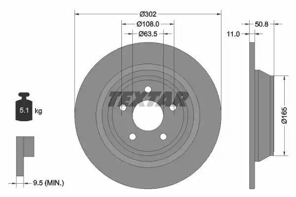 Tarcza hamulcowa tył Ford MONDEO 1,0-2,0 14- 302x11 Textar 92268703